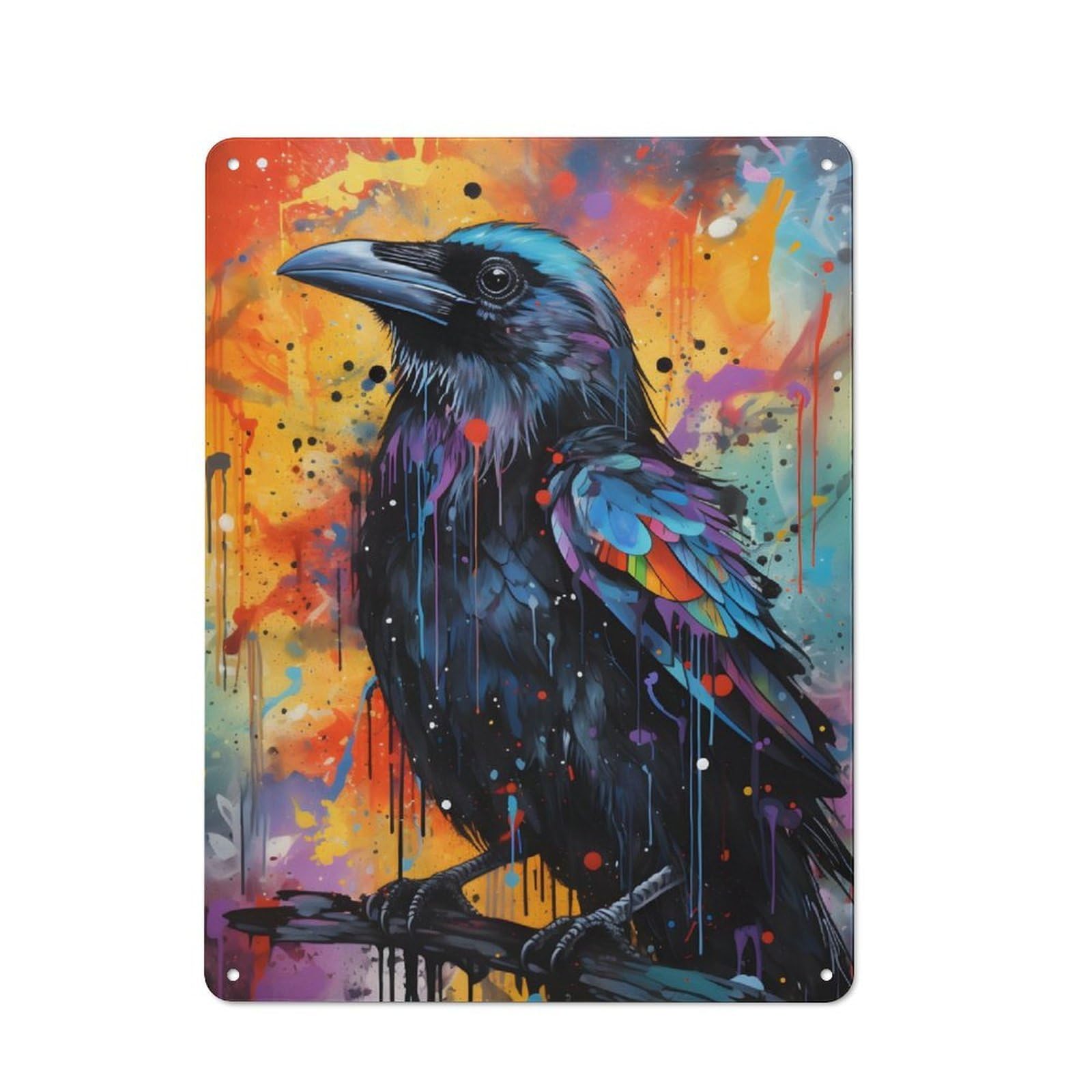 Junmoney Abstract Raven Watercolor Vintage Tin Wall Plaque 40X30cm For Workshop Wall, A Decorative Christmas Gift For Makers And Diy Enthusiasts