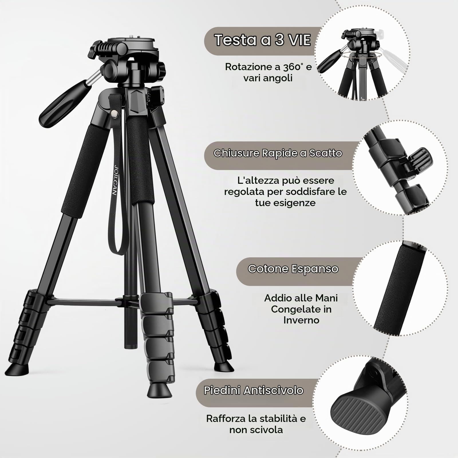 JOILCAN Treppiede Fotocamera, 173cm Leggero Treppiede per Cellulare/iPhone/iPad con Supporto Telefonico & Tablet, Treppiedi Smartphone in Alluminio con Borsa da Viaggio, Carico Massimo 3.6 KG