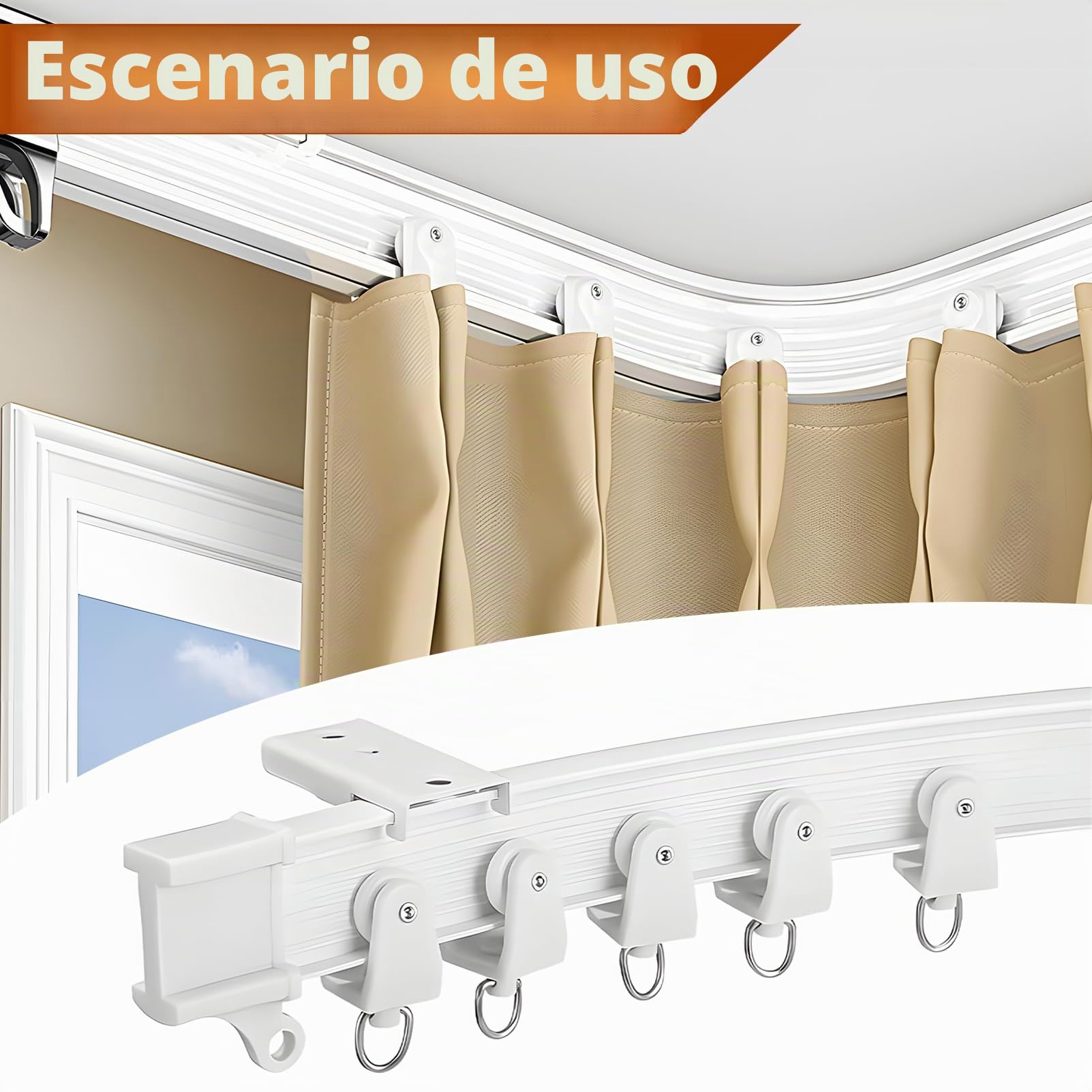 7 Metros Carril para Cortinas Blanco Flexible Curvo, con Ruedas Silenciosas - Para Separador de Habitaciones, Privacidad en Ducha, Caravana y Decoración