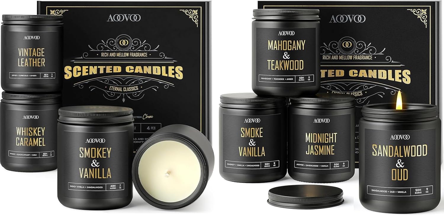 AOOVOO Scented Candles for Men, 8 Pack Candles for Home Scented, 72oz Soy Wax, 400 Hour Burn Time, Men Candle Set