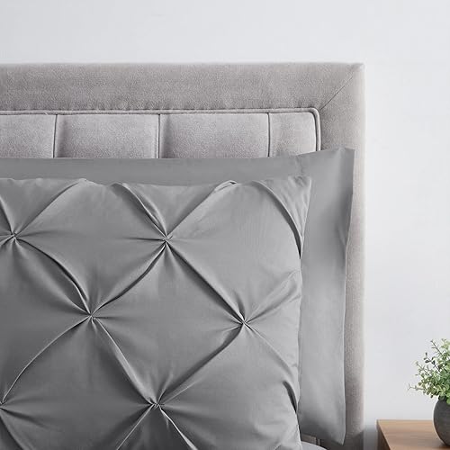 Miniatura 5 de BOURINA Juego de edredón de 8 piezas  Juego de edredón de lujo de microfibra de gran tamaño acolchado, plisado, suave, cálido, gris, Queen (88 x 88