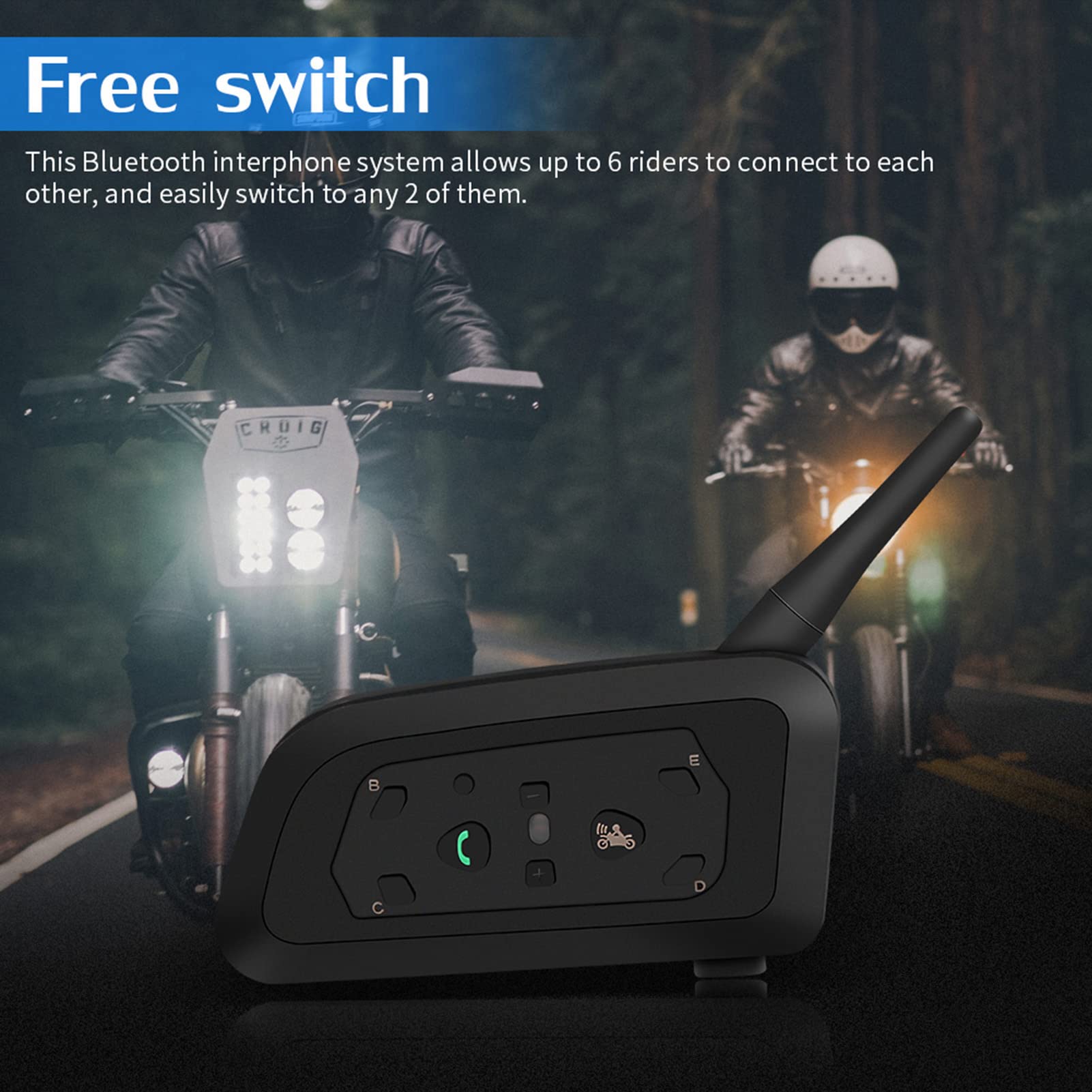 Tbest V6 Pro Intercomunicador Bluetooth para Motocicleta Interfono para 6 Conductores Comunicación Alcance de 800 Metros Bluetooth 5.1 para Casco con Tiempo de Conversación de 29 Horas (Bolsas dobles)