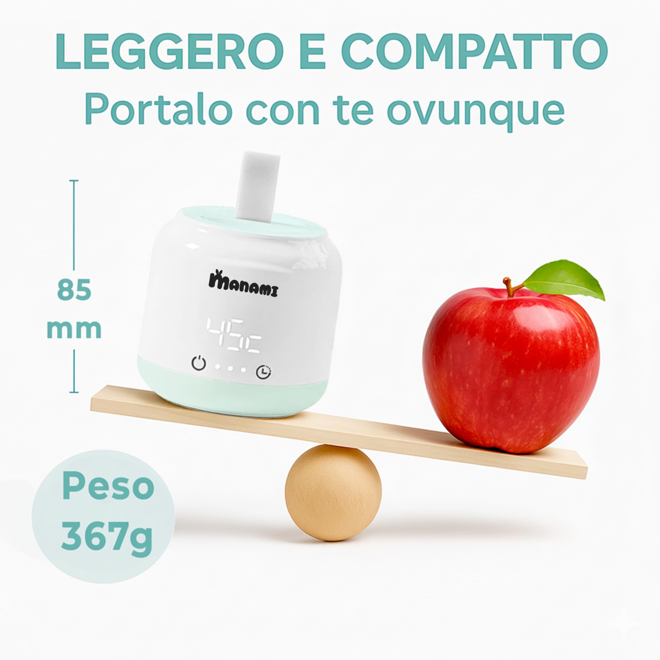 Scaldabiberon Portatile per Neonato e Viaggio MANAMI® – Senza Fili, USB Ricaricabile 10.000 mAh – Riscalda in 2 Minuti, Timer 6 Impostazioni e Mantenimento Calore – Compatibilità Universale
