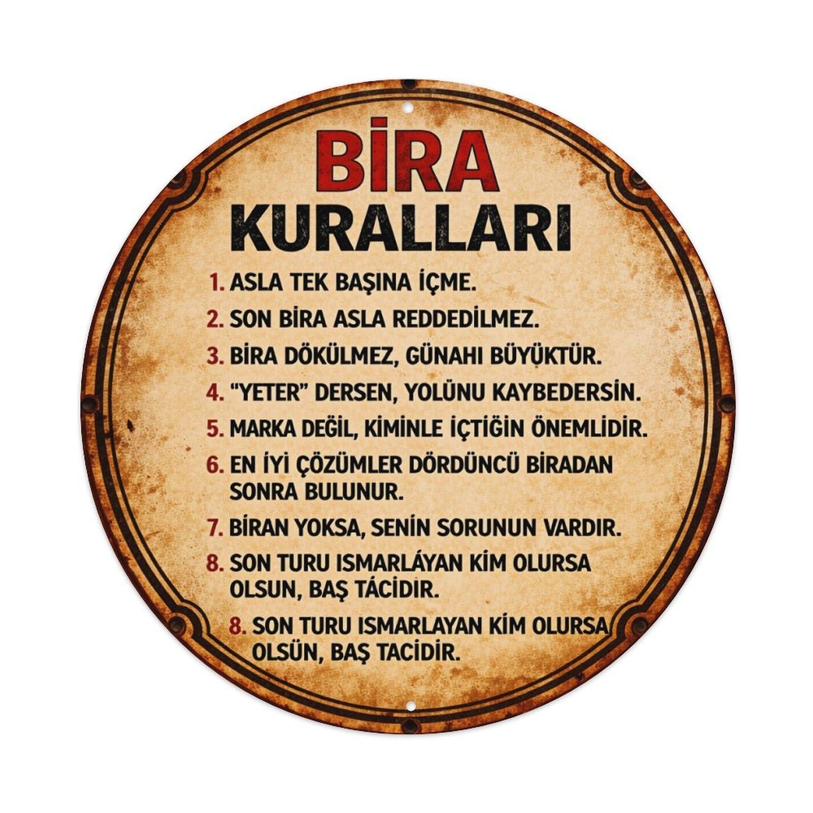 Bira Rules List Metal Tin Sign Plaque
