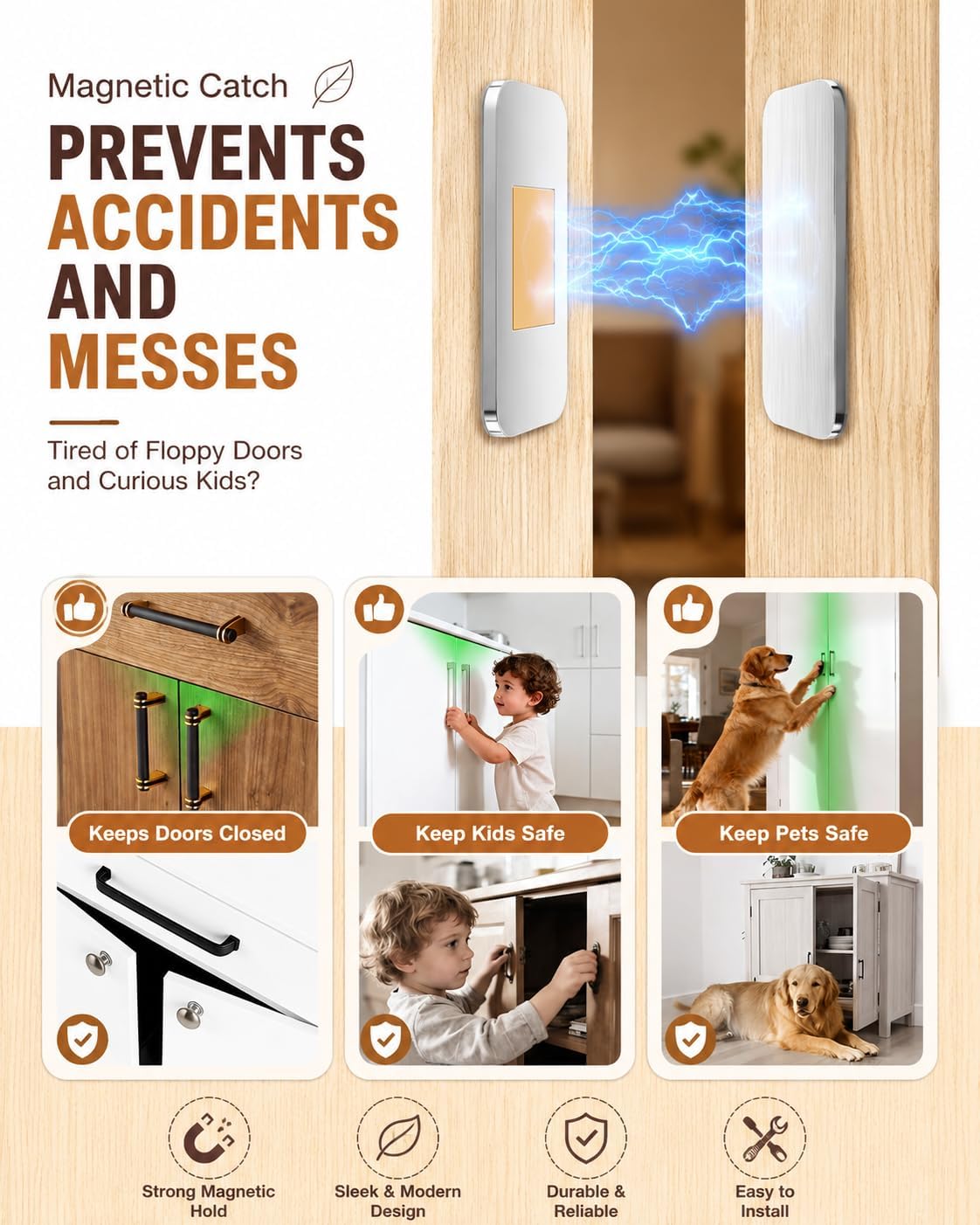 Cabinet Magnets for Closure - 4 Pack No Drill Strong Magnetic Cabinet Latch with Adhesive, Stainless Steel Magnetic Door Catch for Kitchen Cabinets Drawers Doors Cupboard Closet (4 Pack) image 3