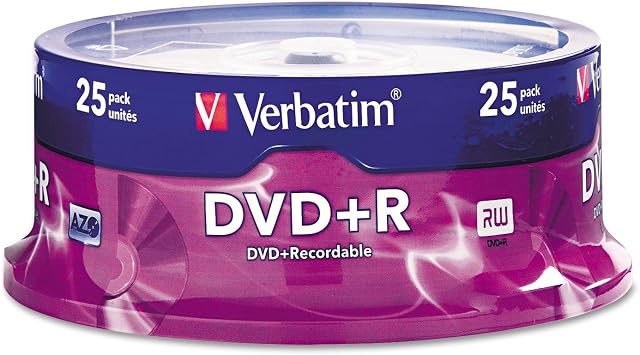 Verbatim DVD+R Blank Discs AZO Dye 4.7GB 16X Recordable Disc - 25 Discs Spindle
