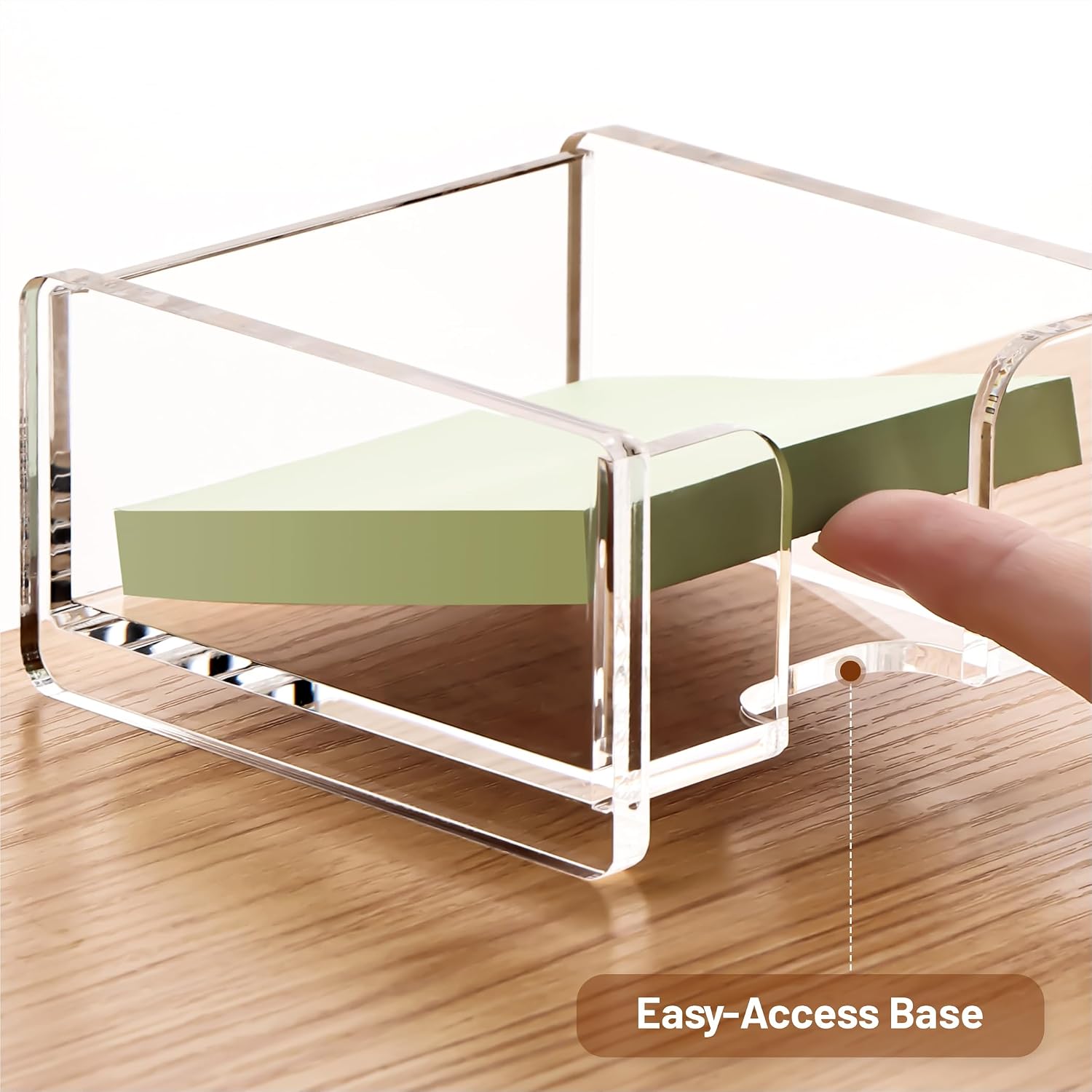 YUXUN Clear Acrylic Sticky Note Holder, 3x3 Inch Note Dispenser for Desk - Self Stick Memo Pad Holder Organizer for Office, School, Home Supplies