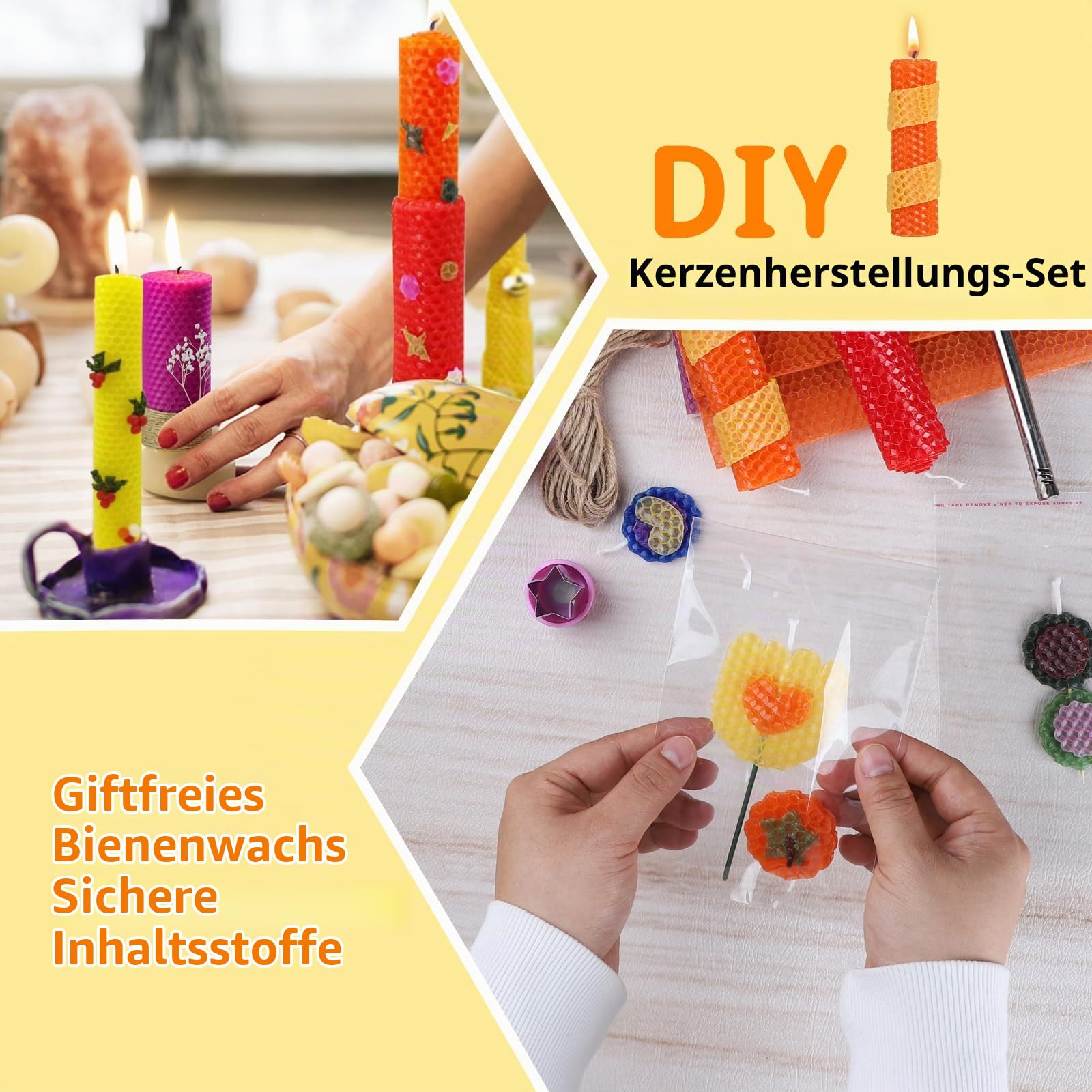 Supaway 24x Farbenfrohe Wachsplatten für Kerzen 20x20cm DIY Kerzenmach-Set