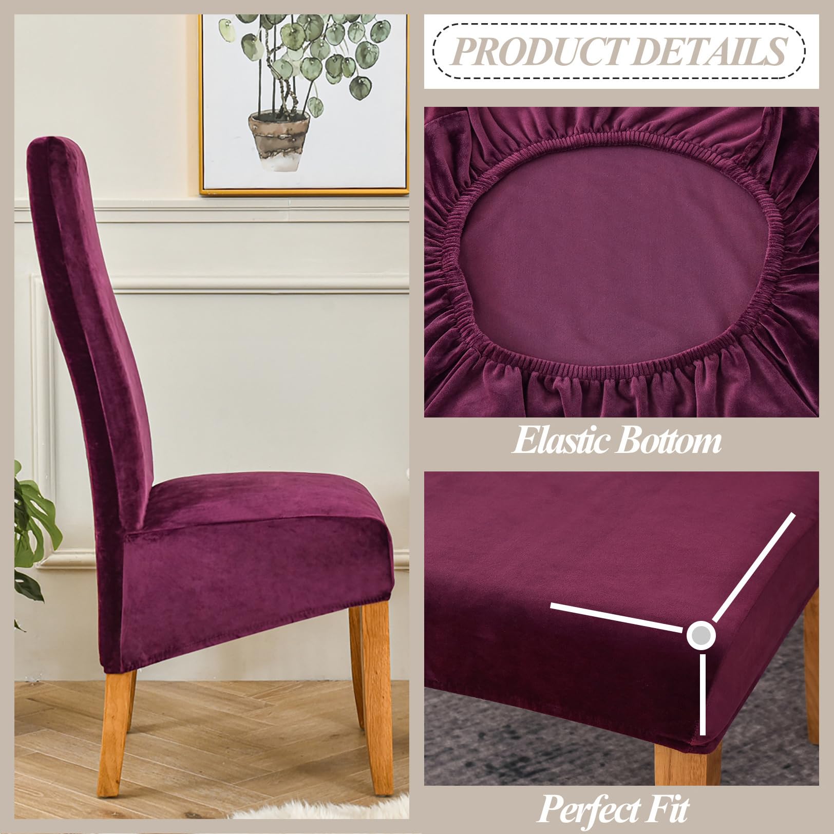 JHLD Coprisedie con Schienale Velluto, Copertura della Sedia Elasticizzato Coprisedia con Schienale Elastico Morbido Coprisedie Sala da Pranzo per Soggiorno Cucina-Viola-Set di 2