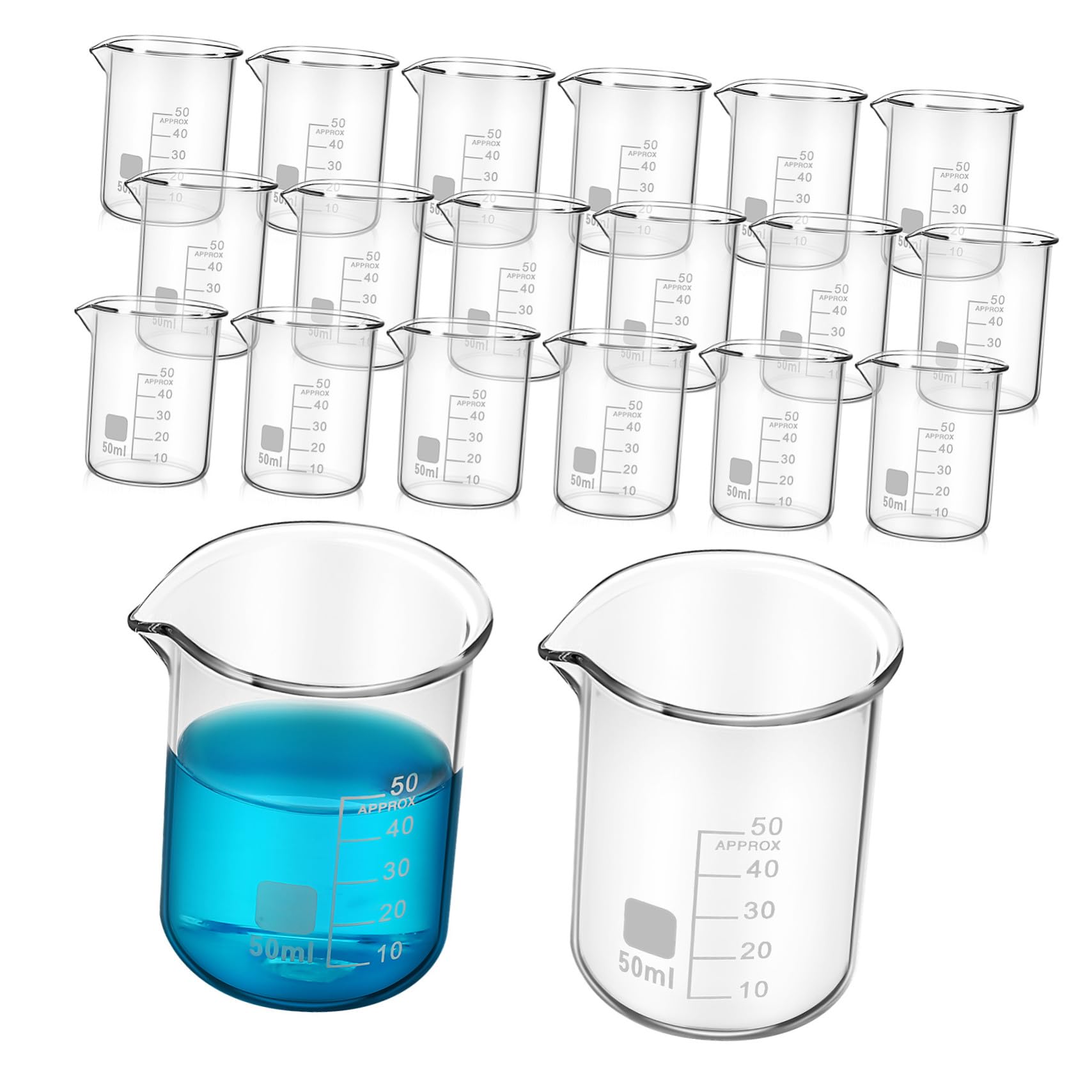 20 Pezzi becher bicchieri graduati tazze borosilicato tazza per esperimenti scientifici volumetrico cilindri graduati trasparenti bicchiere da in vetro Trasparente