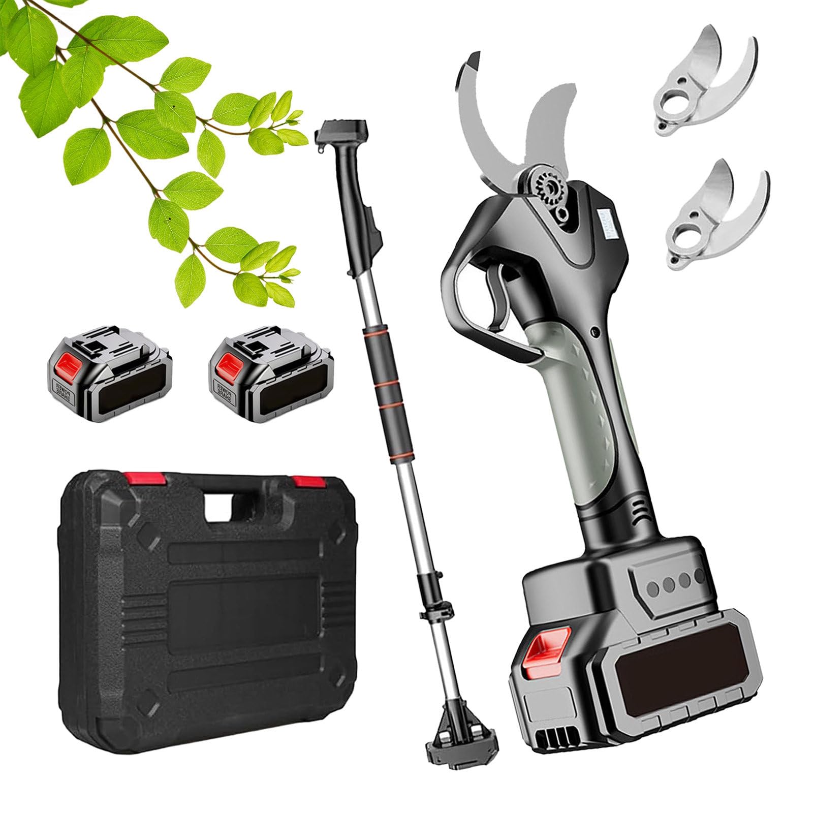 Tijera Podar Inalámbricas Portátiles Podadora 78mm, Tijeras De Podar Bateria,para Jardinería Viñedos Árboles Frutales, Tijeras De Podar con Barra De Extensión 2,1m, 2Batería
