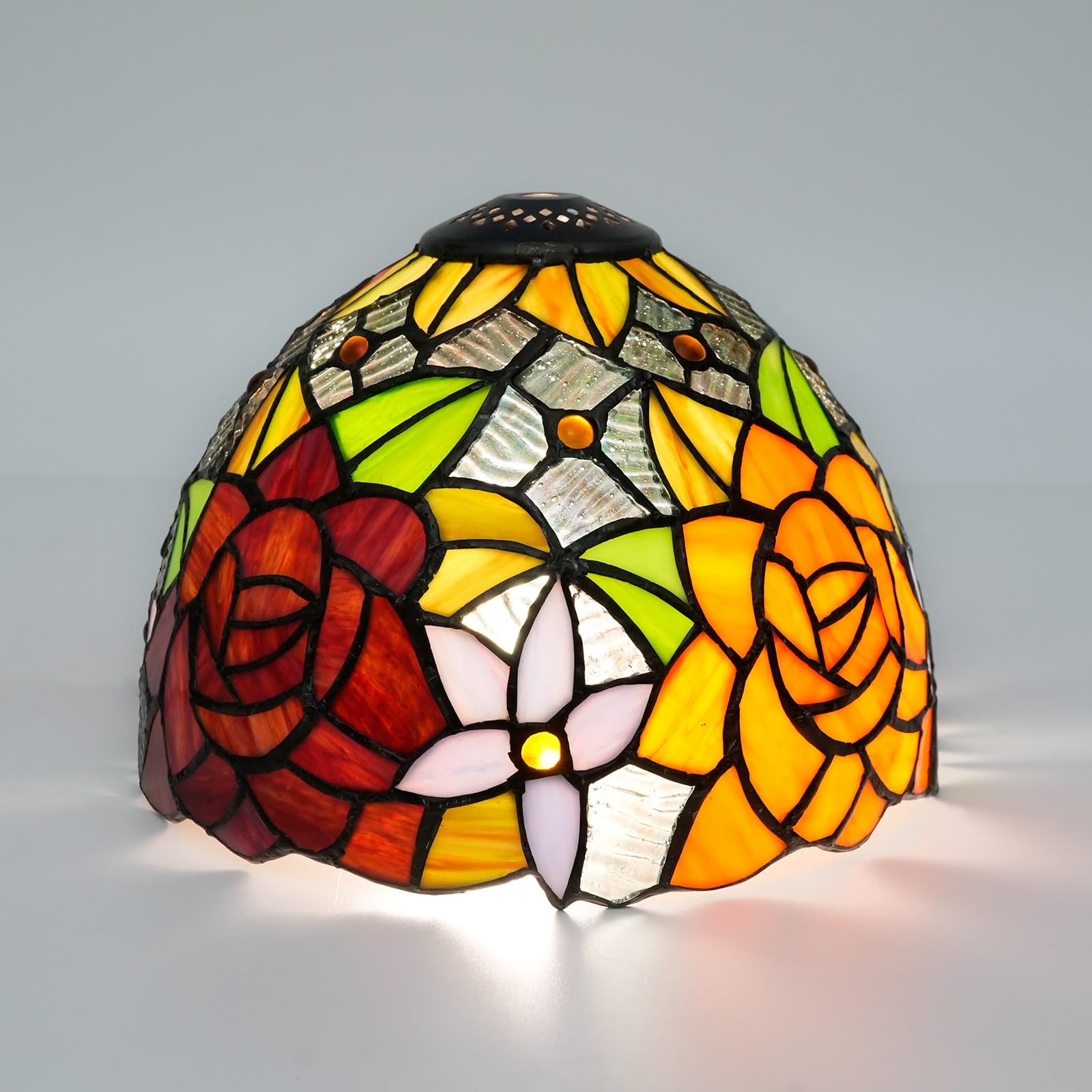 HJRegaFimu Shade Replacement 8" Gorgeous Roses Stained Glass Lamp Vintage Pastoral Art Decor Small Opening Lampshades For Living Room Bedroom Restaurant