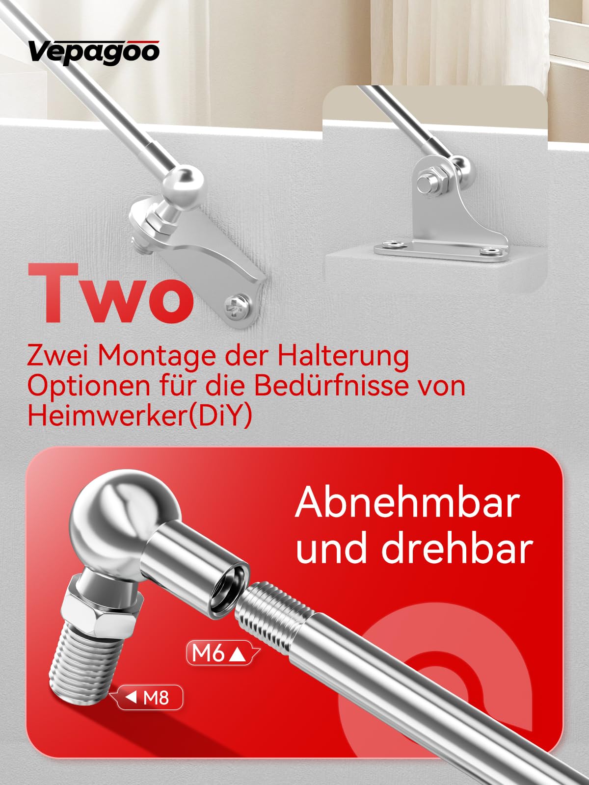 Vepagoo 380MM 450N/45KG Gasdruckfeder, 50CM Universal regelbar Schwerlast L-Typ Gasdruckdämpfer Hydraulisch Gasfeder für Bett Tür Deckel Schuppen Fenster und andere individuelle Anwendungen, 2er
