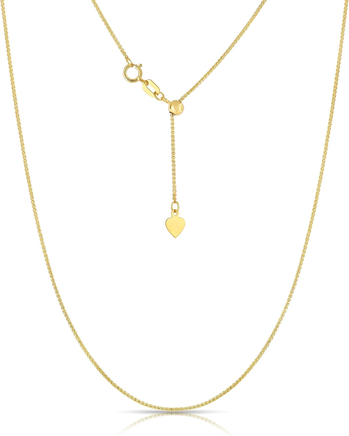 Floreo 10k Yellow Gold or White Gold Adjustable Wheat Chain Necklace, 24 Inch