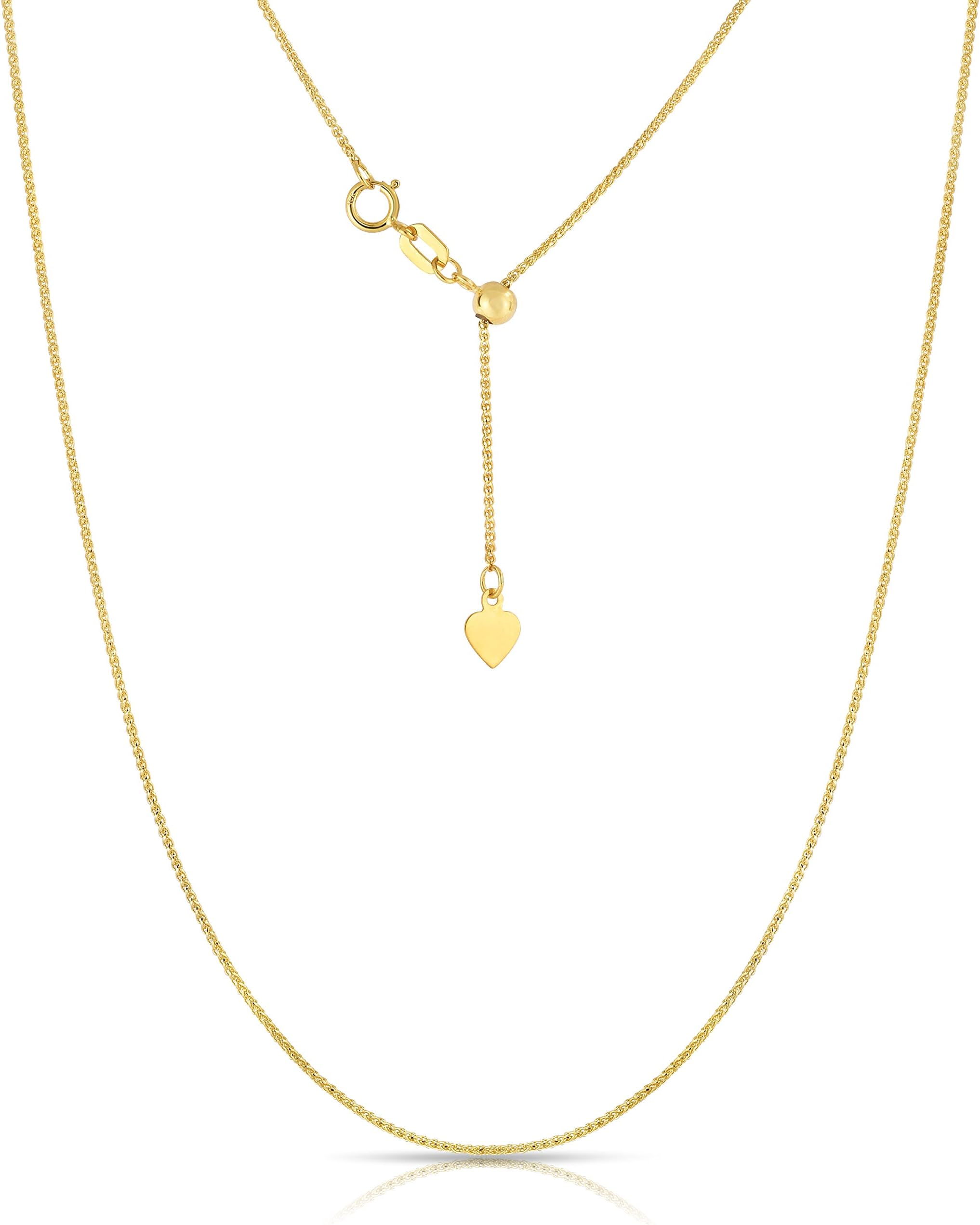 10k Yellow Gold or White Gold Adjustable Wheat Chain Necklace, 24 Inch