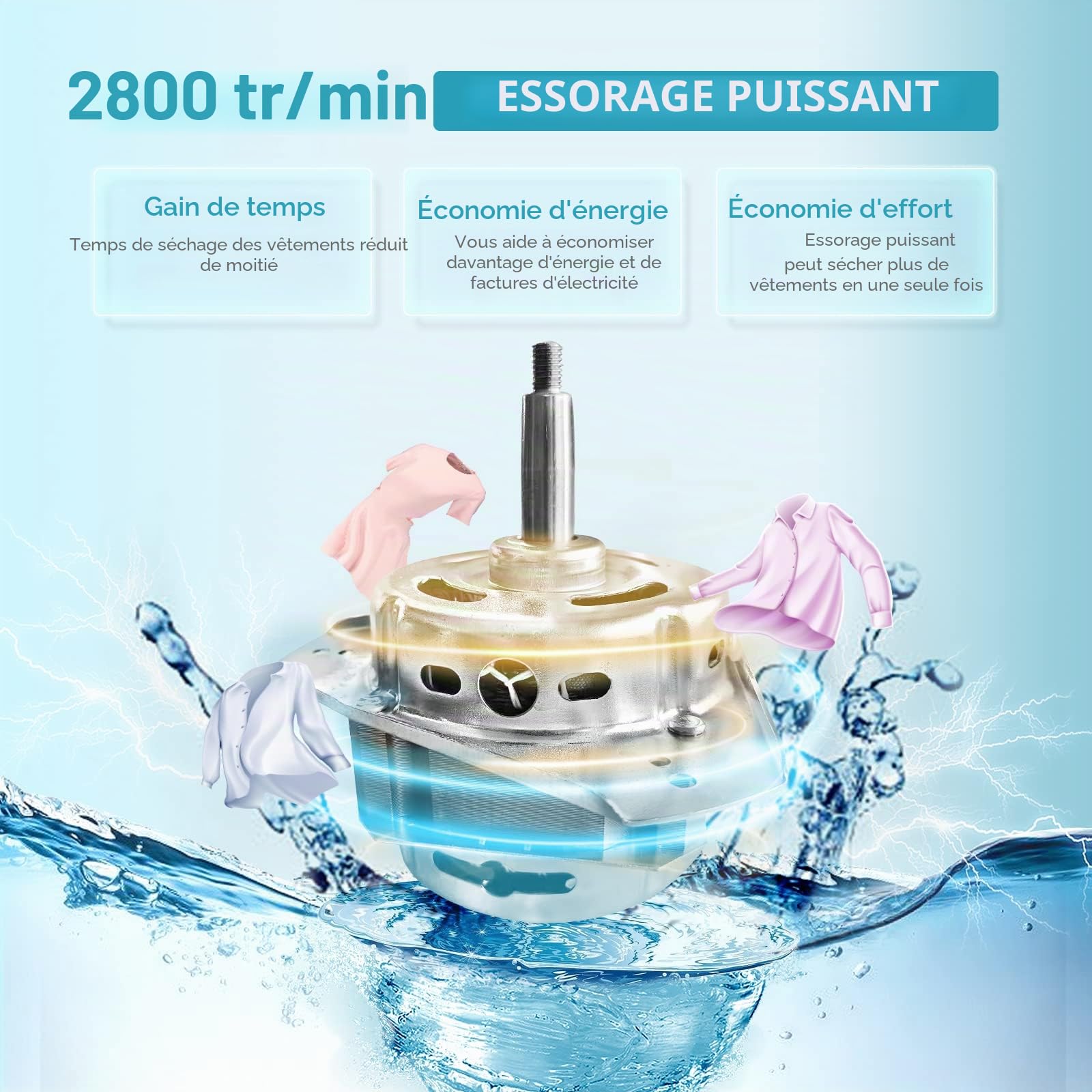 Essoreuse grande capacité 6 kg Séchoir rotatif 2800 tr/min Spin Dryer énergétique et économie d'énergie Blanc