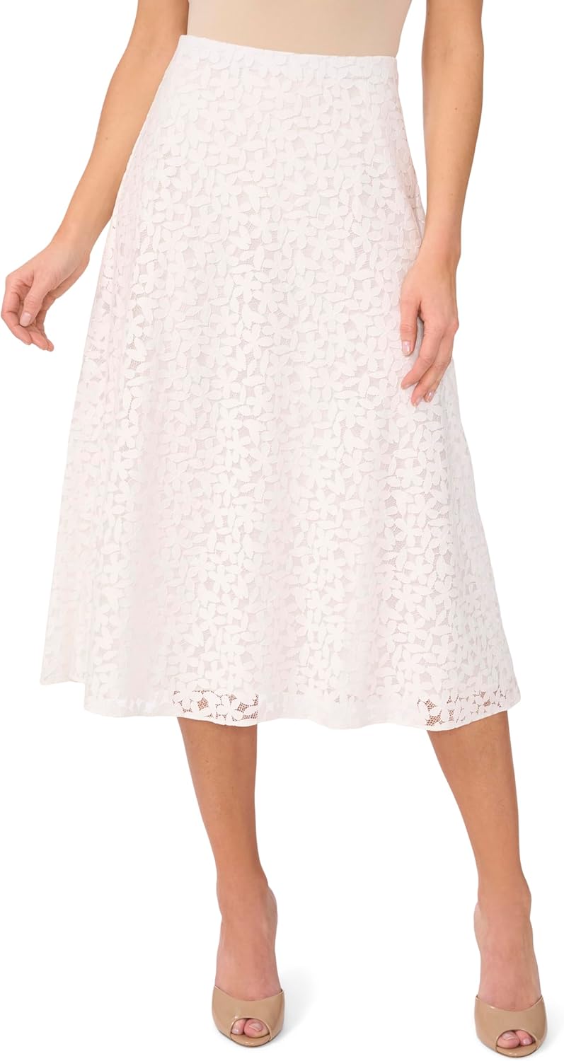 CeCe Women's Bias Leaf Lace Midi Skirt