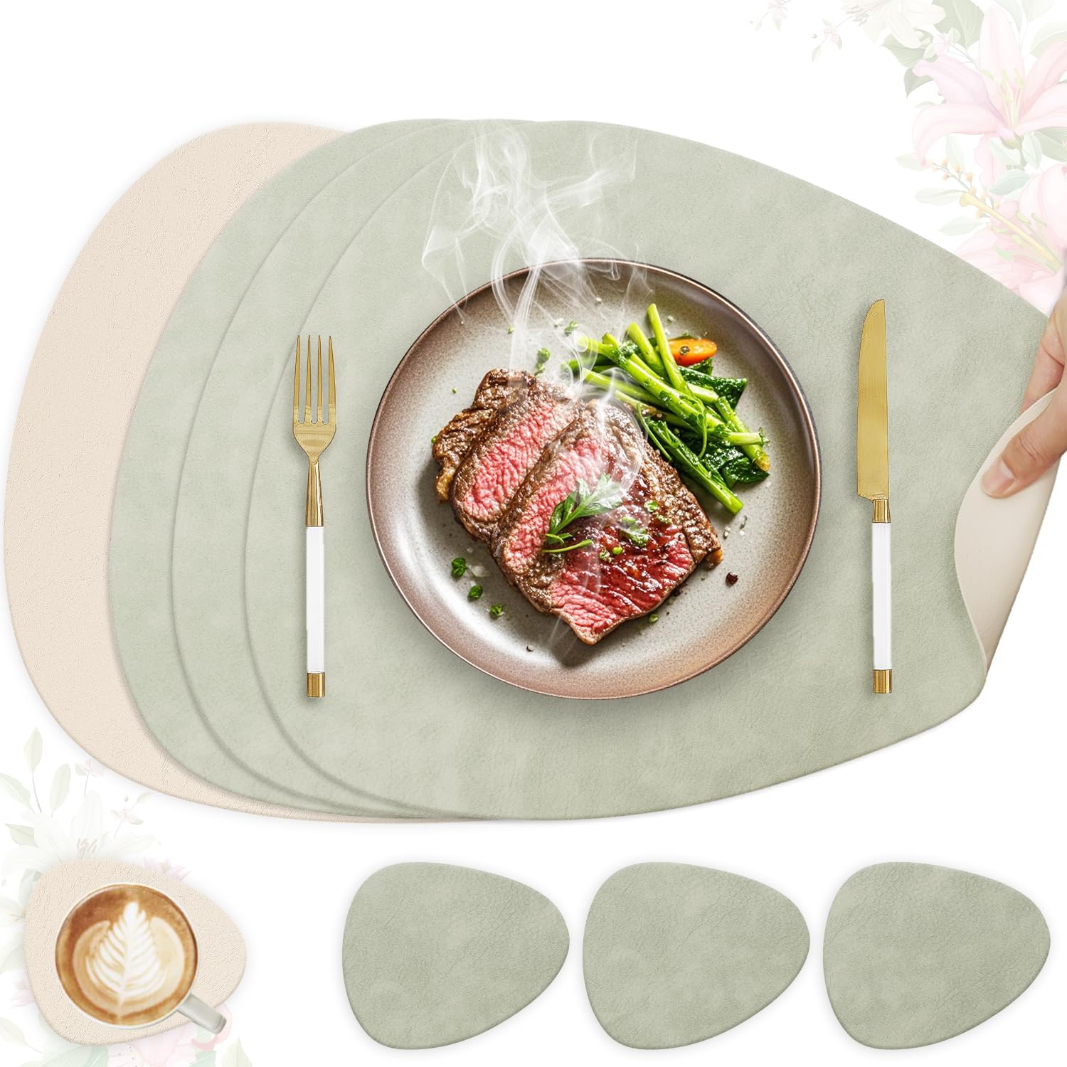 Heli MAIO Tischsets und Untersetzer 4er Set,Platzsets Abwaschbar und Doppelseitigen rutschfest Platzdeckchen,Tischset Leder Kunstleder,Platzdeckchen wasserdicht