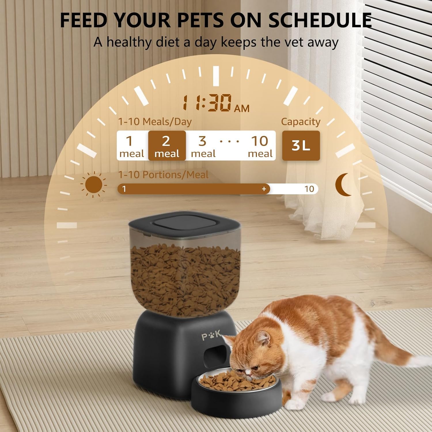 PUPPY KITTY Futterautomat Katze, 2,4G WiFi App-Steuerung Automatischer Futterspender Katze mit Edelstahlschüssel, Leicht zu Reinigen, 10S Aufnahmefunktion, 1-10 Mahlzeiten pro Tag