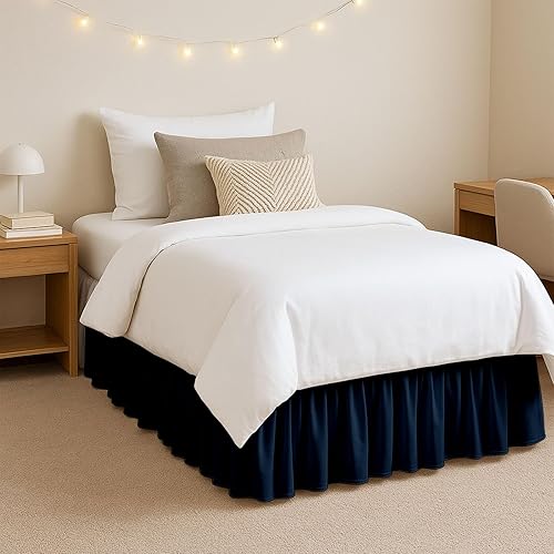 Miniatura 10 de SlumberWell Falda de cama de microfibra extra larga con volantes para dormitorio de collage, panel de tres lados, fácil ajuste y elegante para