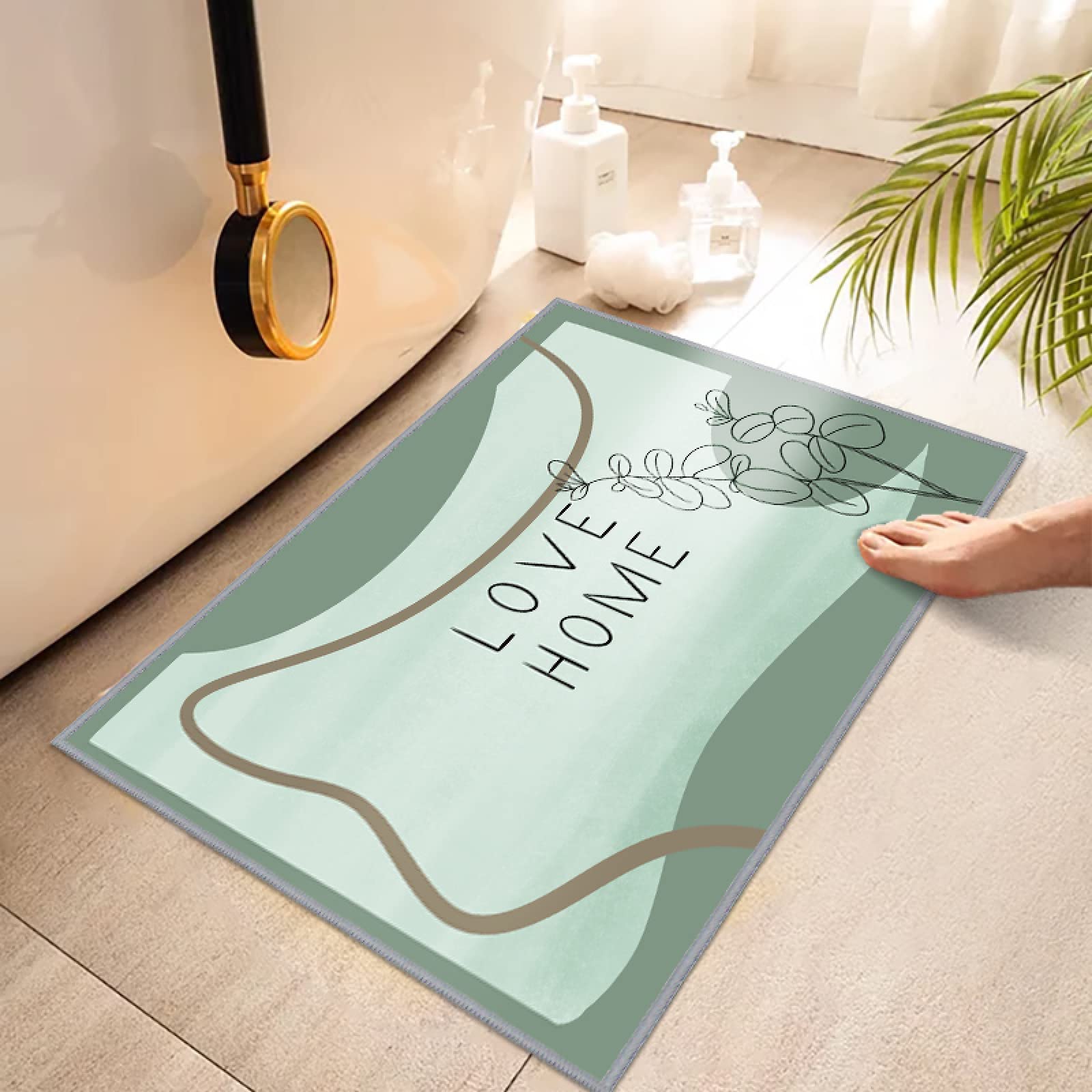 Door Mat Mint Green Leaves Door Mats Indoor Outdoor Polyester Rugs Living Room Decontamination Outdoor Mat Thicken Doormat Area Rugs Washable Outdoor Mats for Front Door Non Slip Carpet 50x80cm
