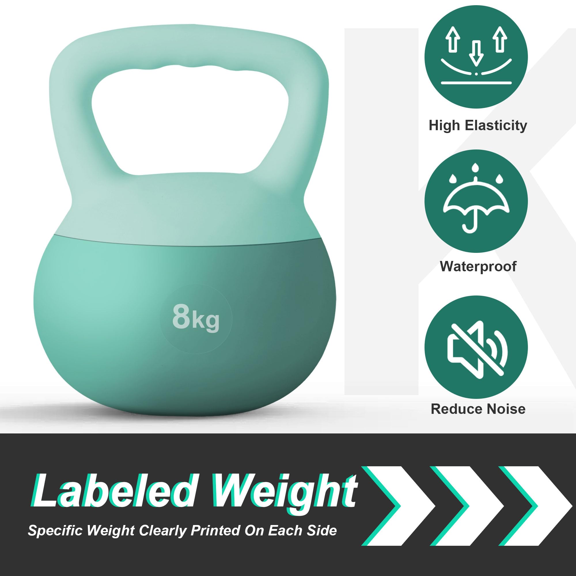 soges Kettlebell aus weichem PVC, gefüllt mit Eisensand, mit breitem, rutschfestem Griff, Krafttraining und Fitness, Training zu Hause und im Fitnessstudio