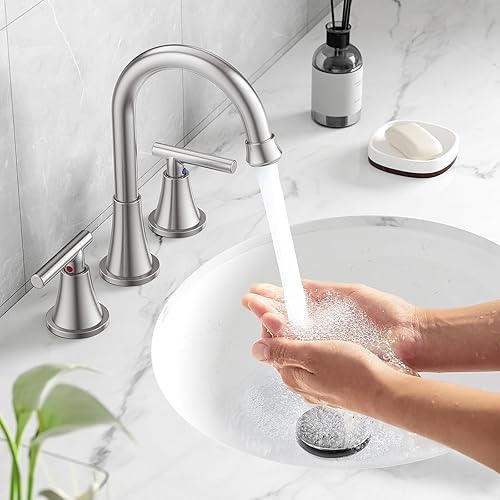 Miniatura 4 de Grifos de baño para fregadero de 3 agujeros, juego central de 4 pulgadas y grifo de fregadero de baño de níquel cepillado generalizado con drenaje