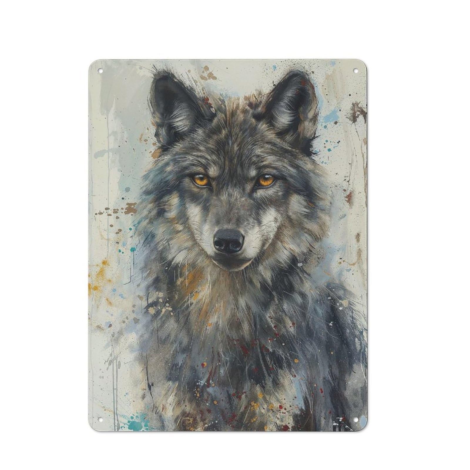 Vintage Soulful Wolf Gaze Metal Plaque 40x30cm, Diner Style Decor for Coffee Bar, Kitchen, Bistro Or Tea Corner