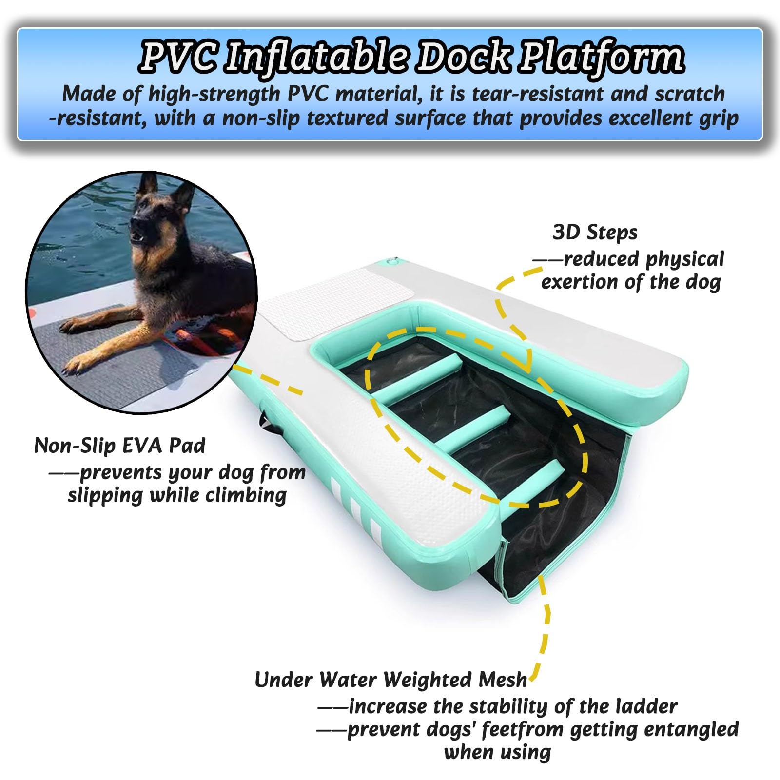escalera de agua para perros Escalera Flotante Para Barco De Perros, Rampa Acuática Para Perros De PVC De Alta Visibilidad Para Piscina, Plataforma Hinchable Para Mascotas Para Costas/Lagos/río(1pc)