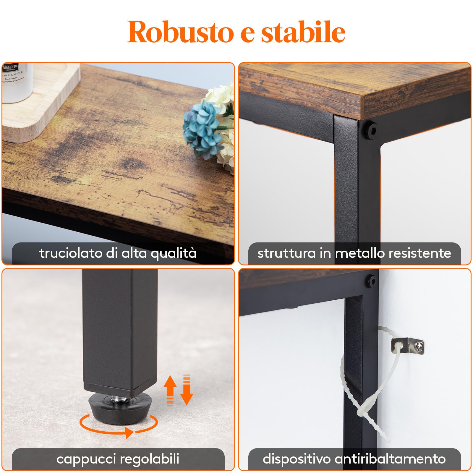 Lifewit Consolle Stretta 180cm con 2 Prese e Porta USB per il Soggiorno, Tavolo da Ingresso Industriale, Ingresso del Corridoio, Corridoio Dell'ufficio, Dietro il Divano, 180x20x80cm, Marrone Rustico