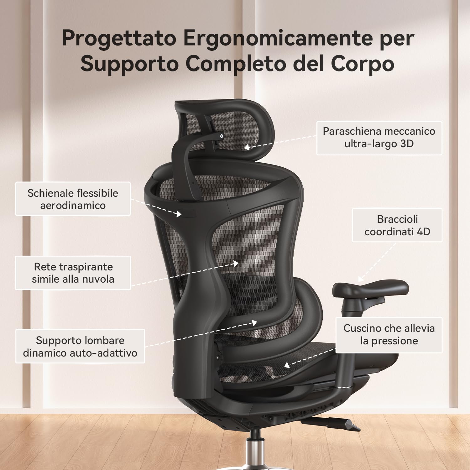 SIHOO Doro C300 Sedia Ufficio Ergonomica con Braccioli Ultra Morbidi in 3D, Supporto Lombare Dinamico per Sedia scrivania a Casa, Sedia da Scrivania con Schienale Regolabile,2 confezioni(Nero)