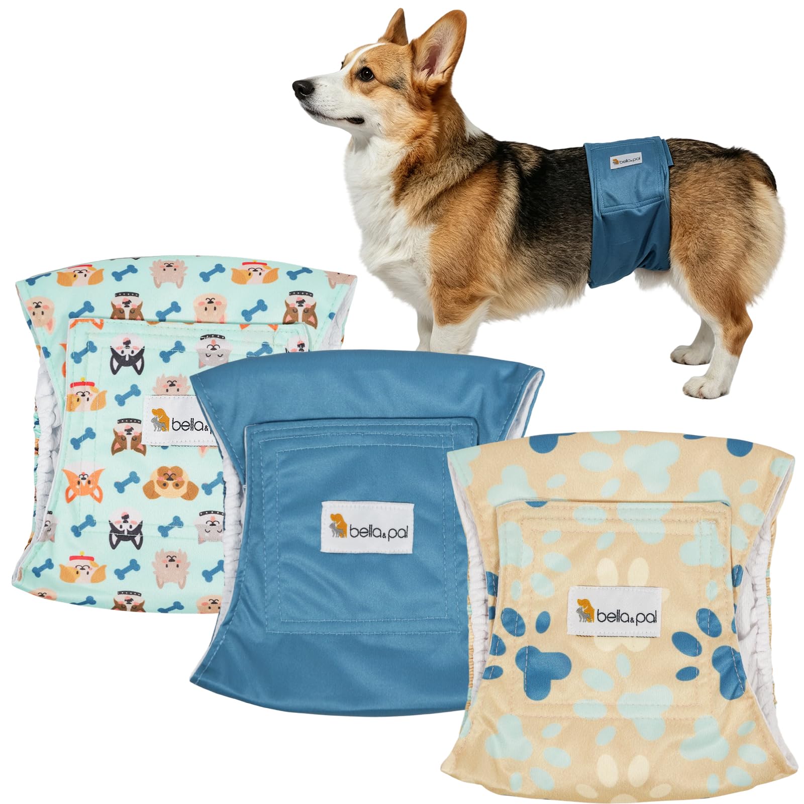 BELLA & PAL Belly Bands for Male Dogs 3pcs, Washable Dog Nappies, Reusable Belly Wraps for Medium Dogs, Doggie Diapers, Dog Marking, Excitable Urination, Incontinence (L, 41-51cm) — image 1