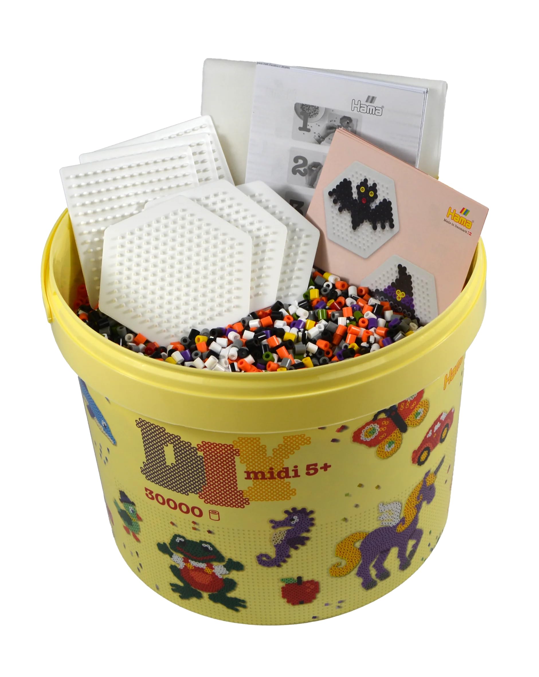 Hama Koraliki | ok. 30 000 koralików, 6 małych pegboardów: 3 kwadratowe nr 220 i 3 sześciokątne nr 223. Kolorowy arkusz wzoru, instrukcje i papier do prasowania.