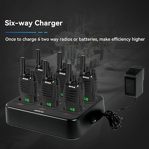 Miniatura 7 de Retevis H-777H Walkie-Talkies con cargador de banda de 6 vías, radios de 2 vías con auricular, pantallas de segmento LED ocultas, linterna, USB-C,