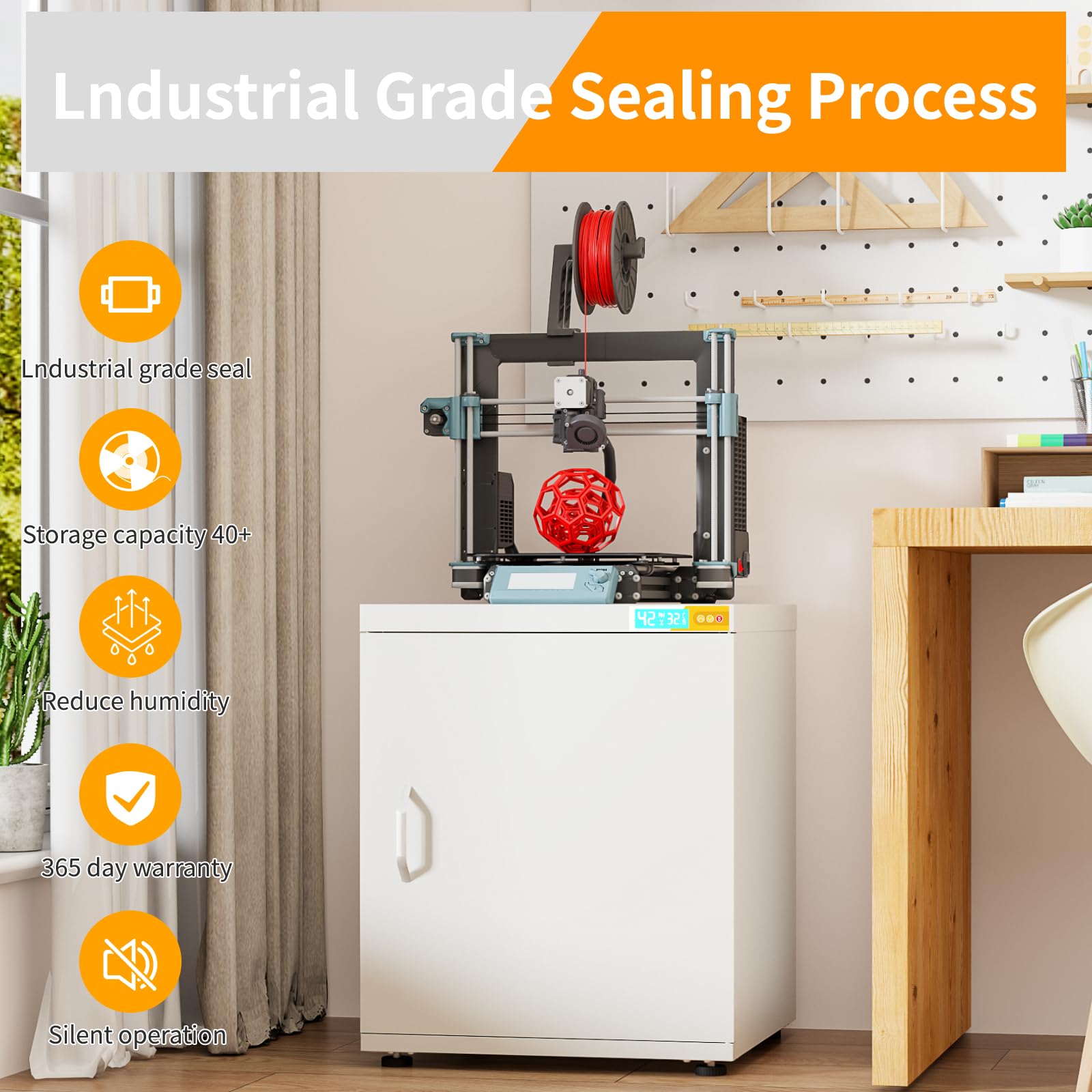 180L 3D-Drucker-Filament-Speicherschrank mit Entfeuchter, 3D-Druckerstander mit Filament-Speicher, Industrieversiegelter 3D-Drucker-Tisch hält 40 Rollen - kompatibel mit PLA / ABS / TPU (Weiß)