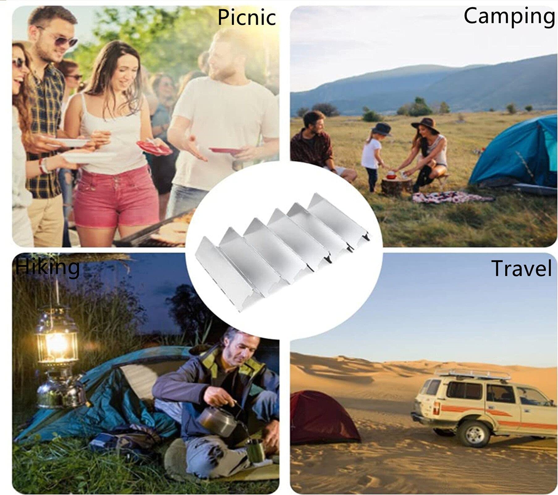 10 Plaques Pare-Brise de Camping, Pare-Vent Pliable en Alliage d'aluminium, Camp Réchauds Pare-Brise Outdoor avec Loquet, Portable Pare-Vent Cuisine pour Barbecue Pique-Nique