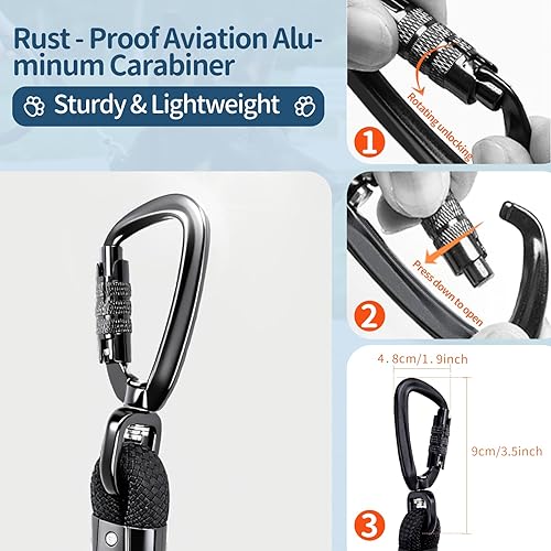 Miniatura 3 de Correa de perro de cuerda de 6 pies para perros medianos y grandes, sin enredos con mosquetón de aluminio de aviación giratorio de 360° y bloqueo