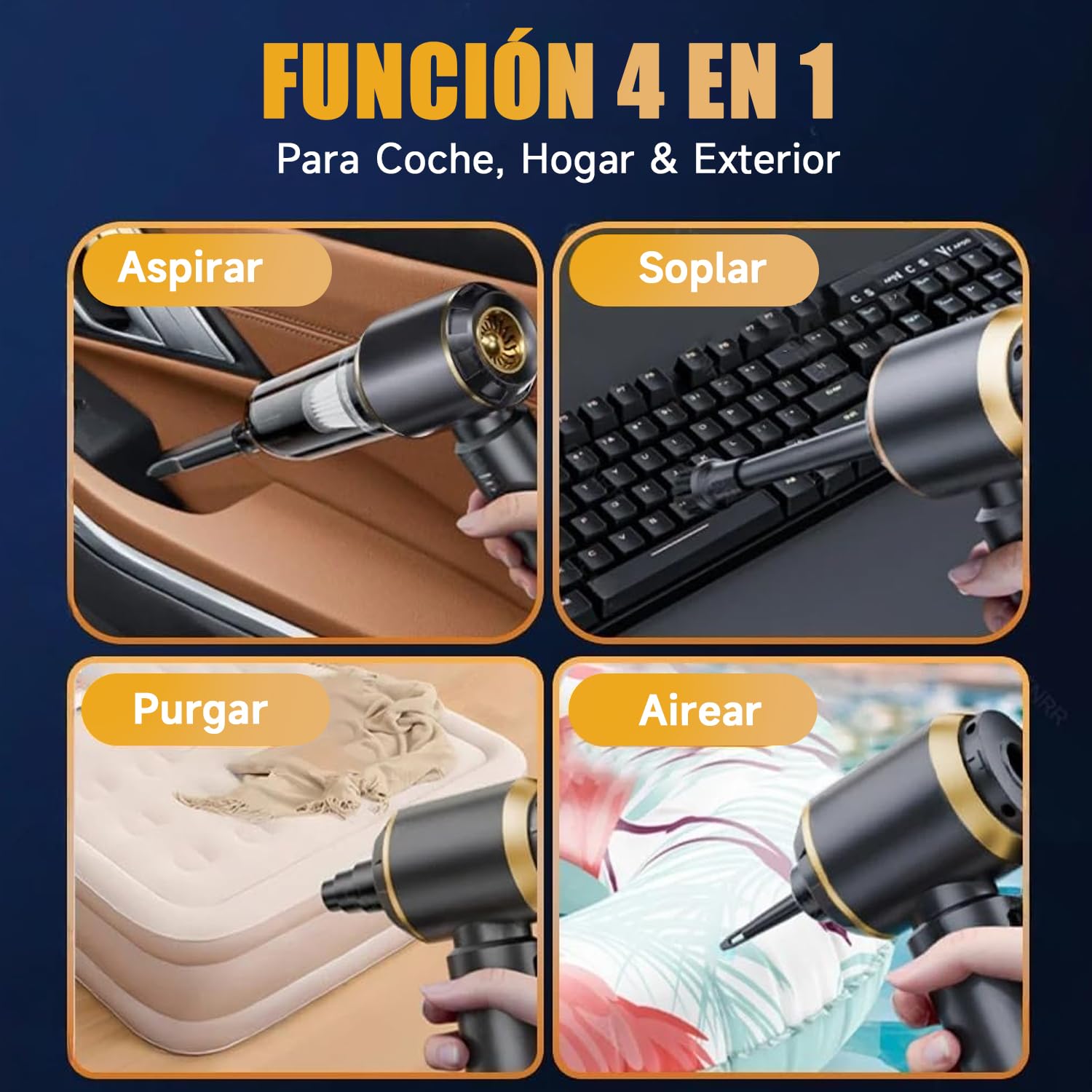 DiliDala Aspirador de Mano, 28000PA Aspiradora de Coche, 4 en 1 Aspirador Coche con Motor Sin Escobillas, 3 Niveles, Mini Aspiradora Sin Cable para Pelo de Mascotas, Coche, Hogar — view 5