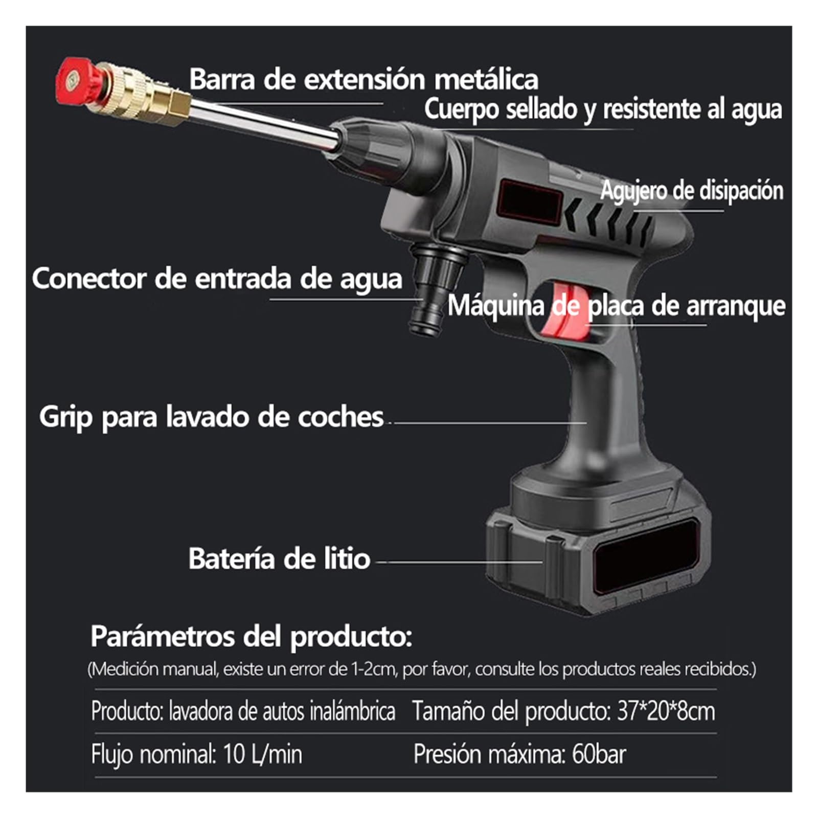 Myjka CiśNieniowa 20000/30000mAh Bezprzewodowy Wysokociśnieniowy Pistolet Do Myjni Samochodowej 60Bar Generator Piany Elektryczny Pistolet Na Wodę Czyszczenie Natryskowe Urządzenie Samochodowe(Colorle