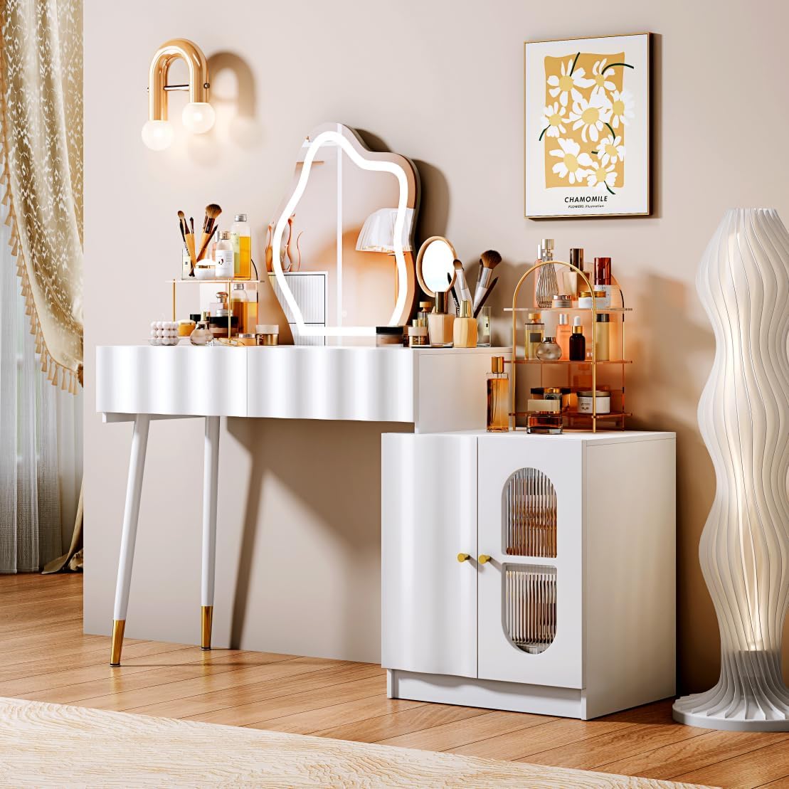 Chrangmay Modern Vanity Desk with Mirror and LED Lights
