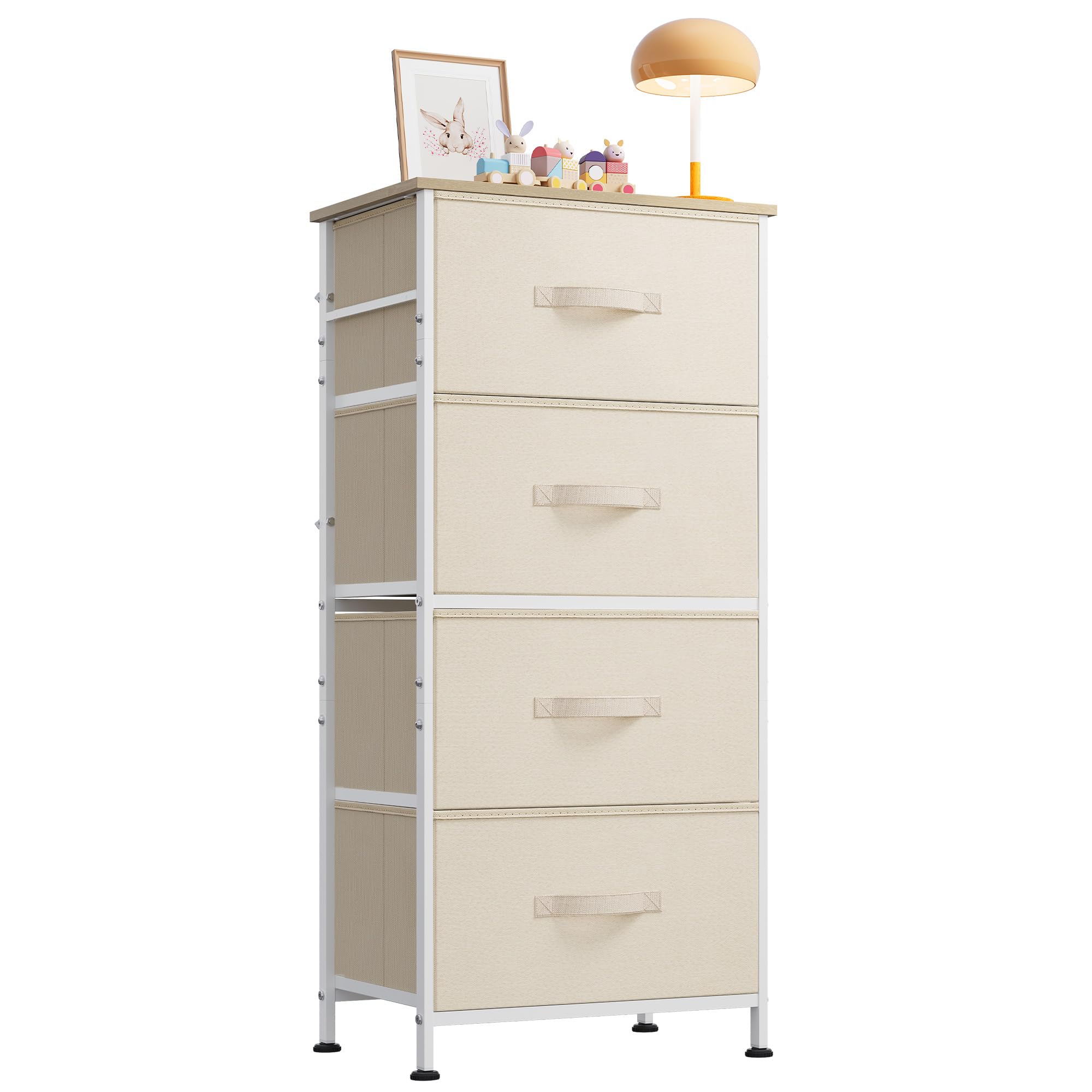 WLIVE Small Dresser Nightstand for Bedroom, 4 Drawers, Cream White