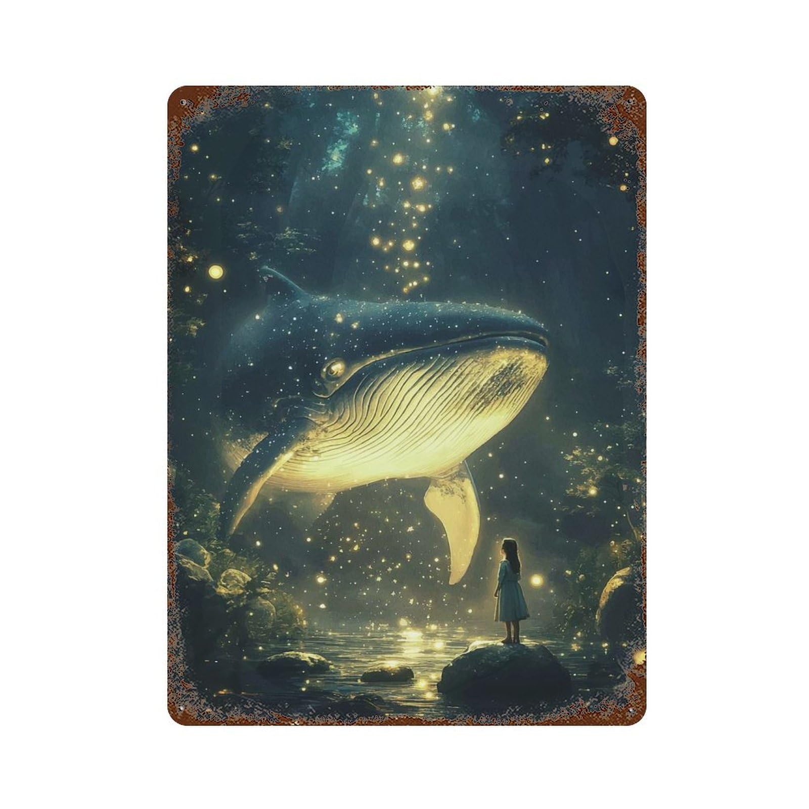 Whale in The Forest 15.7"x11.8" Retro Metal Sign, Industrial Home Decor for Basement, Hobby Room And Garage Decor