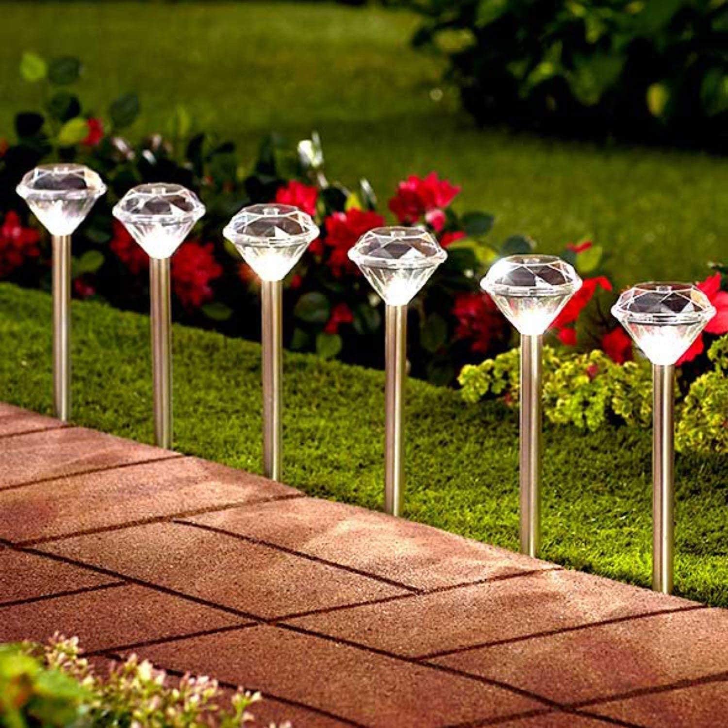 6 Pack LED Solar Pathway Lights, Solar Garden Lights, Outdoor Decorations White LED Diamond Solar Light, Solar Landscape Lighting Auto On/Off for Patio/Yard/Walkway/Driveway/Lawn (Stainless Steel)