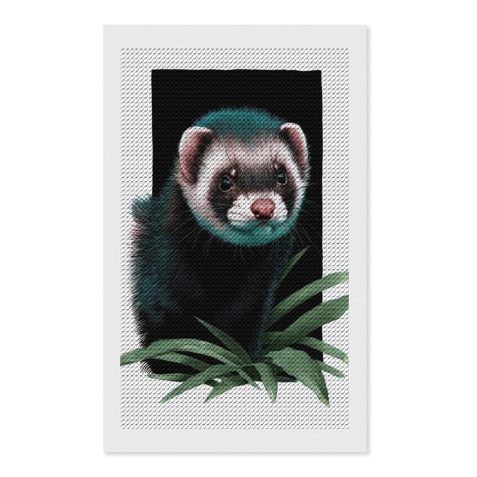 Junmoney Intricate Ferret Portrait with Botanical Detail Diamond Art Canvas 12"x20", for Adults, Printed Canvas, Home Wall Decor, Gift Idea, Mindful Craft Activity