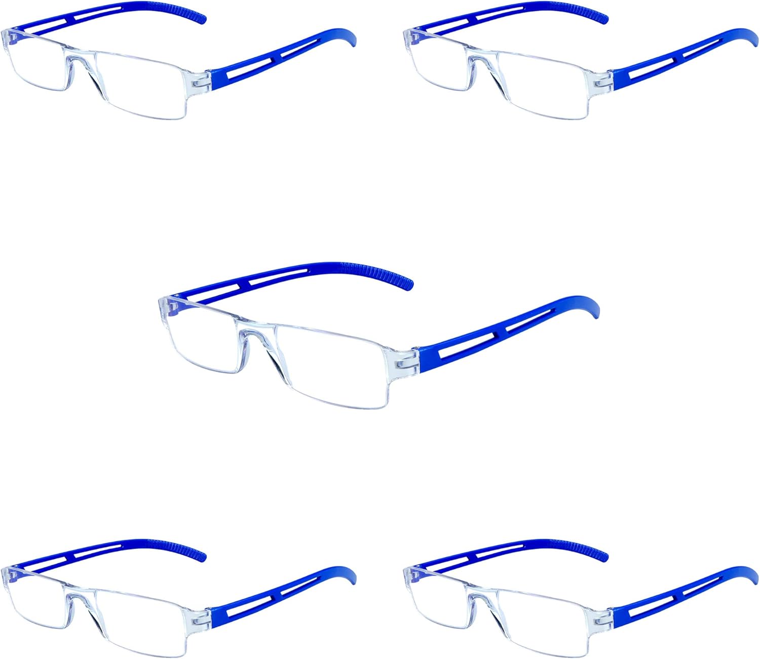 VisionGlobal 5 Pairs Reading Glasses, Blue Light Blocking Glasses, Computer Reading Glasses for Women and Men, Fashion Square Eyewear Frame (Blue,+3.50 Magnification)