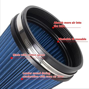 6 152 mm High Flow Inlet Air Filter, Air Intake Cone Filter Replacement Performance Washable Clamp-On Dry, 8'' Tall(Blue)