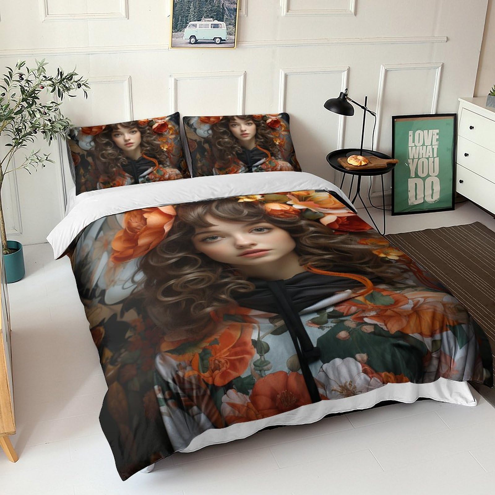 Housse de couette manga fille cheveux longs en microfibre douce