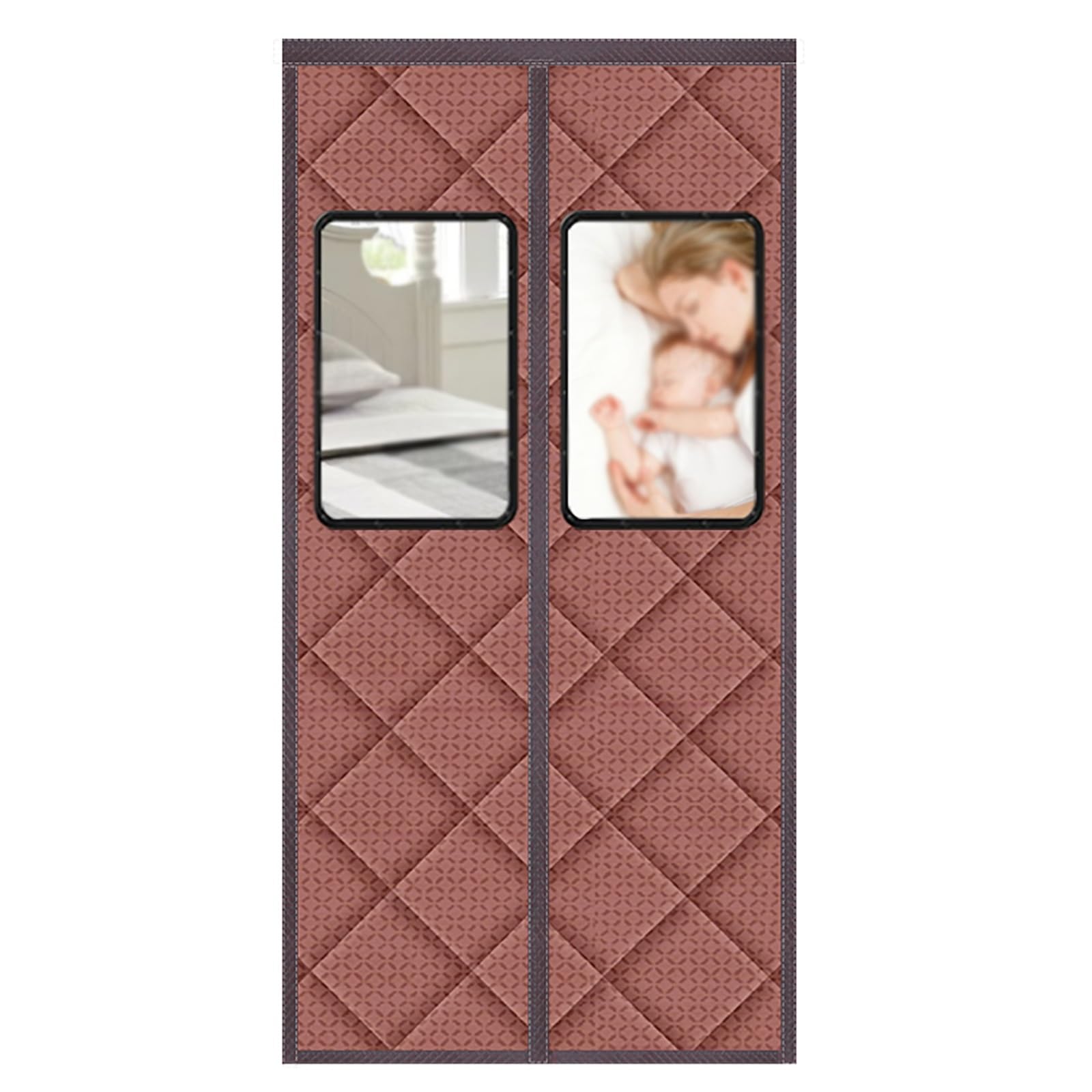 VFDVSWZSA door curtain, Thickened and Wear-resistant, Easy to Clean, with Visual Window(Brown,140 * 220cm/55.1 * 86.6in)