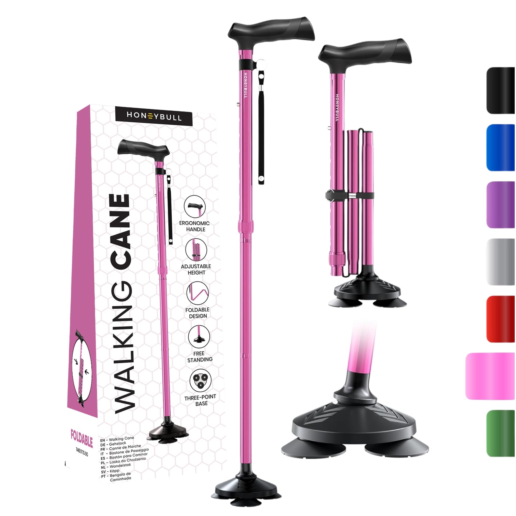 Walking Cane for Men & Women Foldable, Adjustable, Heavy Duty, Free Standing, All Terrain, Collapsible Walking Sticks for Seniors & Adults