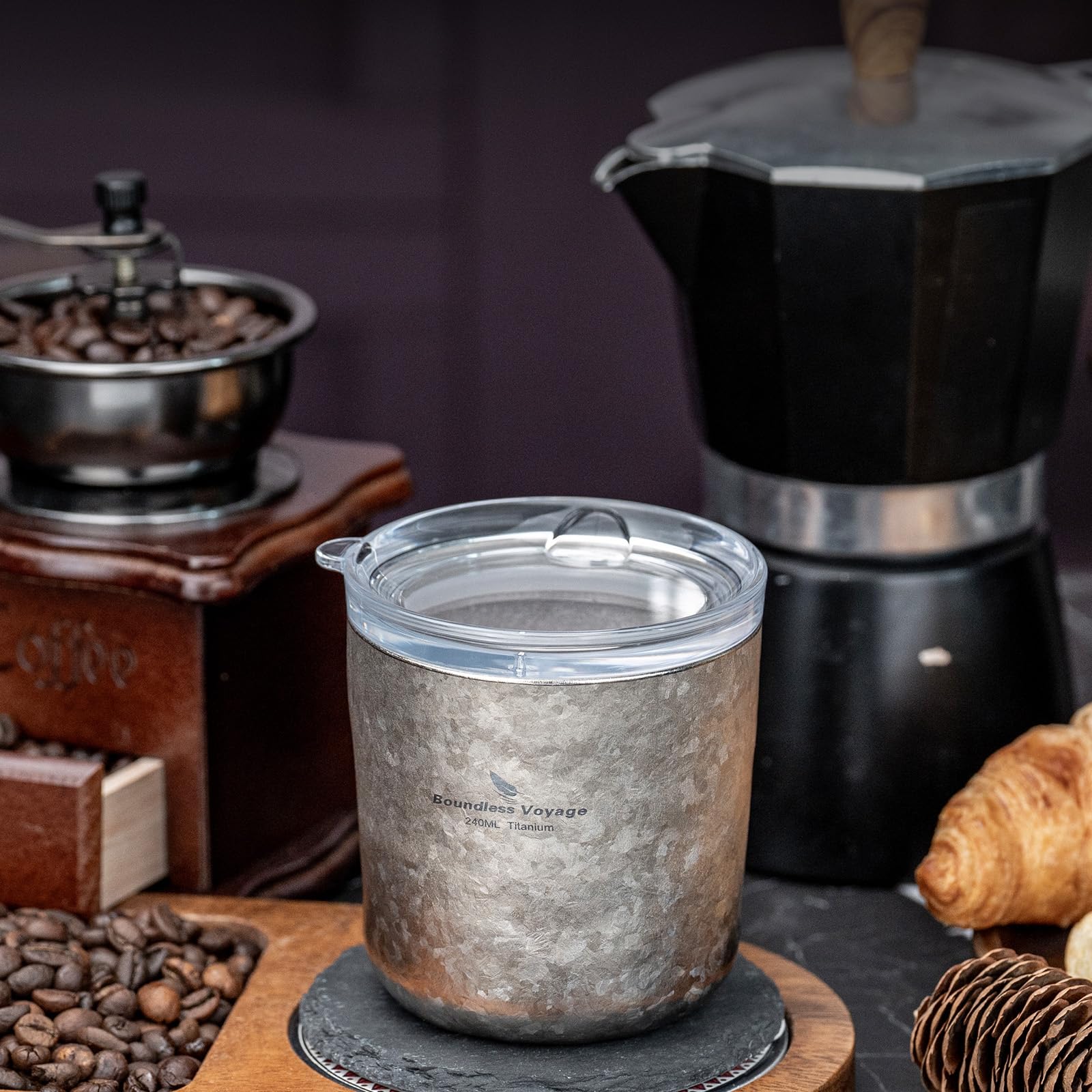 Boundless Voyage Ti3238D Tasse en titane à double paroi avec couvercle Tasse à thé ultra légère pour l'extérieur, le camping, le pique-nique, la randonnée, les voyages, l'utilisation à la maison